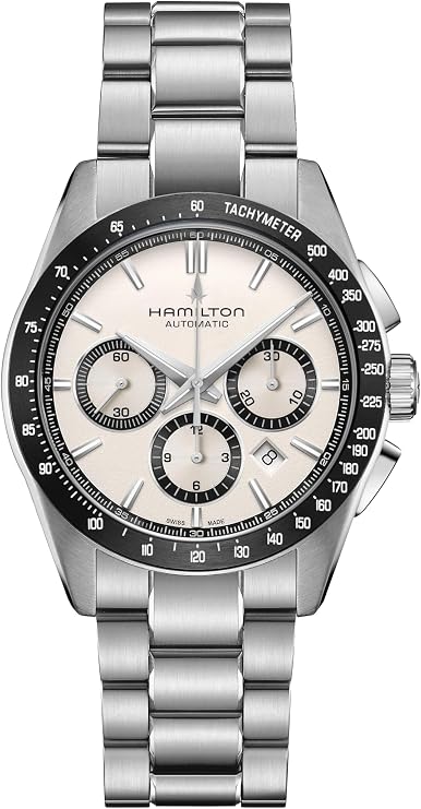 Hamilton Jazzmaster Performer Automatic Mens Watch, 42mm Stainless Steel Case, Swiss Made, White Dial Analog Wrist Watch, 100m Waterproof, Sapphire Crystal, Tachymeter, Stainless Steel Strap