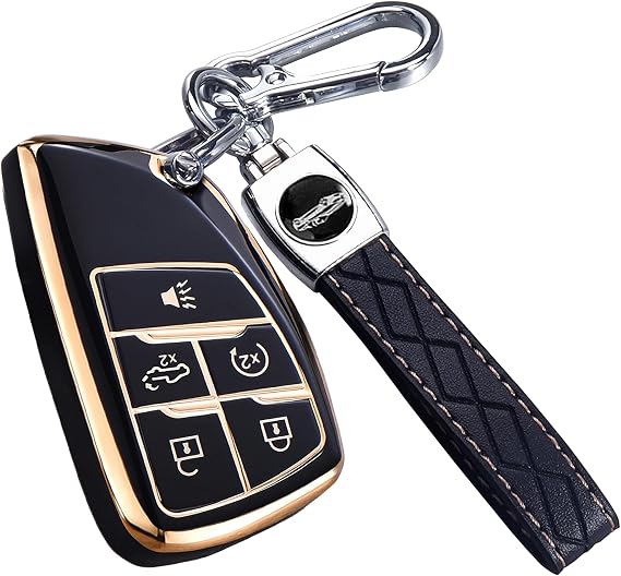 for Chevy GMC Key Fob Cover with Keychain, for Silverado 1500 GMC Sierra 1500 2500HD 3500HD Buick Envision, Soft TPU Key Shell Case Remote Smart Key Holder(5 Buttons Black)