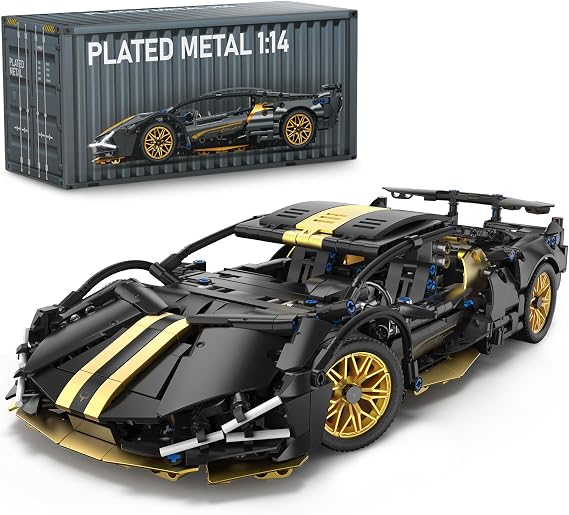 Sports Car Building Set for Adults & Boys, 1:14 MOC Black Race Car Model