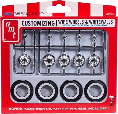AMT Skill 2 Model Kit Wire Wheels and Whitewall Tires Set of 5 Pieces for 125 Scale Models
