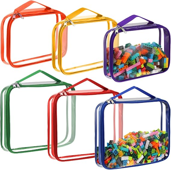 Sanwuta 6 Packs Toy Storage Bags with Zipper,Large, Small,Bright Color
