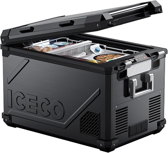 ICECO APL55 Dual Zone Portable Refrigerator Freezer Bluetooth Controlled, 55 Liter 12v refrigerator with SECOP Compressor, DC 12/24V, AC 110-240V, for Truck, Car and Home,4F~68F (Black)
