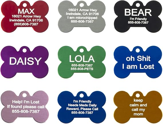 PetANTastic Aluminum Pet ID Tags - Engraved Personalized Dog Tags, Cat Tags Front & Back up to 8 Lines of Text Bone, Round, Heart, Flower, Paw, House, Star, Rectangle,Shirt, Cat, Mouse