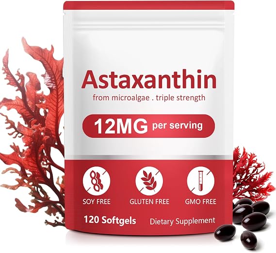 Astaxanthin Supplements,12mg Astaxanthin Natural Anti-Aging Formula - Supports Eyes, Joint, Internal Circulation & Skin Health, Non-GMO Non-Gluten