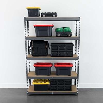 MonsterRax Modular Garage Shelving - 5 Tier Storage Shelves, Tall Metal Rack Shelves for Storage, Heavy Duty Steel Shelf Organizer for Garage, Or Kitchen Pantry Hammertone, 18 x 48 x 72