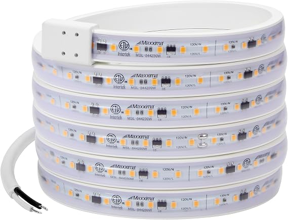 Maxxima 84 in. Hardwired LED Under Cabinet Strip Light, 3200 Lumens, 3000K | Warm White, Kitchen and Living Room 120V White Cove Lighting, No Power Supply Needed