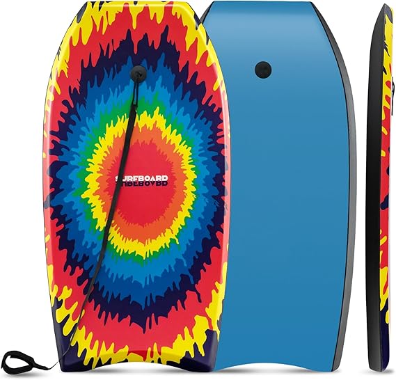 GYMAX Body Boards for Beach, 33"/37"/41" Body Board with EPS Foam Core, Crescent Tail, Dual Channel & Wrist Leash, Lightweight Bodyboard for Kids, Youth, Adults