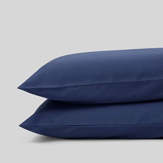 Fabdreams 100% Organic Cotton Standard Size Pillow Case Set | Queen Size Pillow Case Set | Percale Weave | 300 Thread Count | GOTS Certified | Cool Crisp Breathable | 20" x 30" | Dark Blue