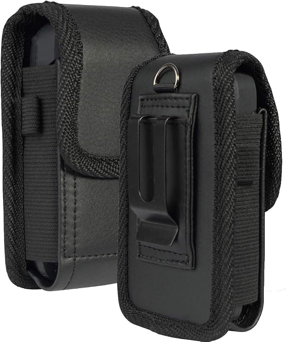Kyocera Flip Phone Case, Nakedcellphone Black Vegan Leather Vertical Pouch Metal Clip with Belt Loop DuraXV Extreme E4810 DuraXV LTE E4610 DuraXE Epic E4830 DuraXTP