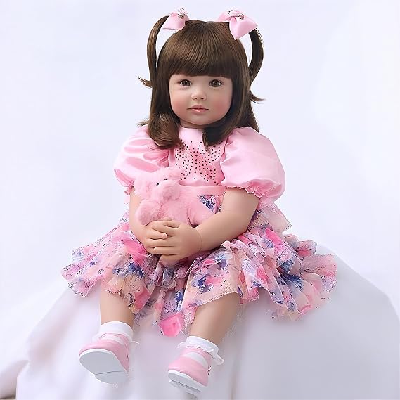 iCradle 24inch 60cm Reborn Baby Doll Girl Soft Body Vinyl Realistic Baby Doll Princess Long Hair Lifelike Baby Dolls Toy for Ages 3+