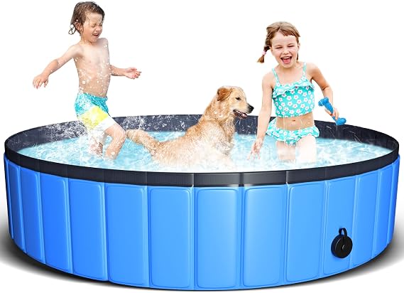 Foldable Pool 63"x12" XXL Portable Swimming Pool/Kiddie Pool, Hard Plastic Bath Tub for Indoor Outdoor for Pets Large Dogs Cats and Kids