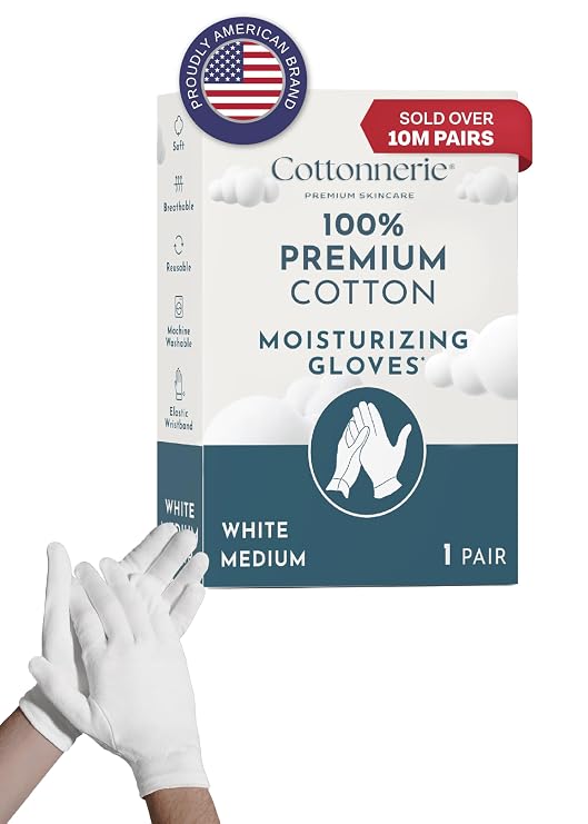 1 Pair Cottonnerie Cotton Gloves for Dry Hands Sleeping, Moisturizing Gloves Overnight, Hand Moisturizer Gloves, Moisture Gloves for Dry Hands Overnight, Sleeping Gloves, Eczema Gloves, Medium