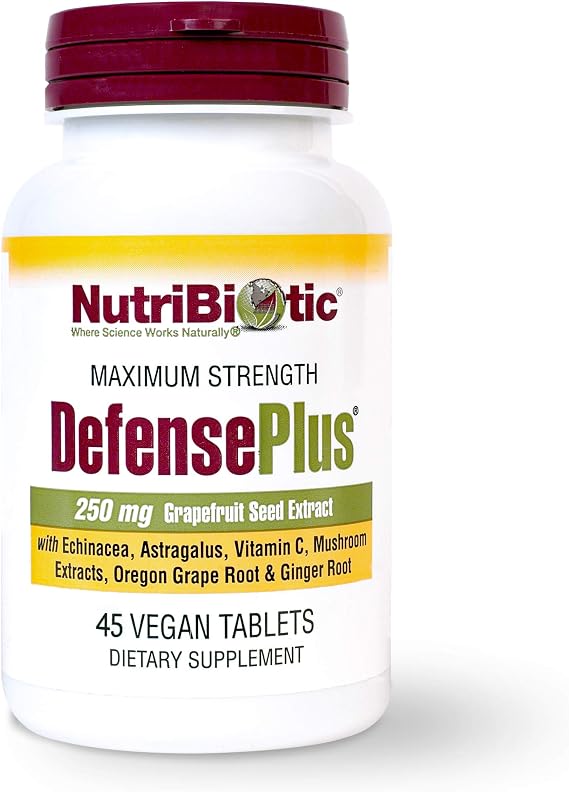 NutriBiotic DefensePlus, 45 Tablets | 11 in 1 Immune Support with Vitamin C, Zinc, Grapefruit Seed Extract, Echinacea, Astragalus Root & Immune Boosting Extracts & Mushrooms | Vegan & Gluten Free
