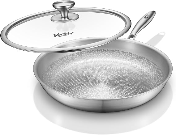 Titanium pans for cooking with lid,12" Nonstick pro frying cookware