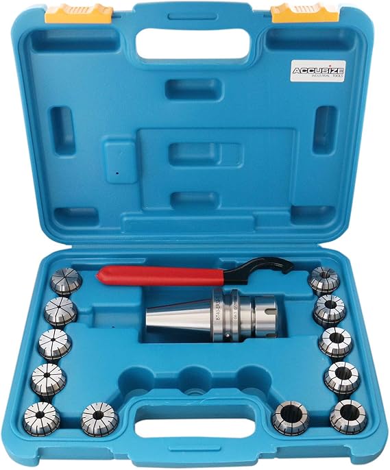 Accusize Industrial Tools Bt40 Shank and 12 pcs of Er32 Collet Set with Wrench in Fitted Strong Box, Bt40-Er32