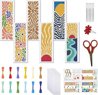 FREEBLOSS 6 Set Cross Stitch Bookmark Kits Bohemian Style Stamped Cross Stitch Bookmarks Set Stamped Cross Stitch Kits Bookmarks Embroidery Kit for Adults Beginners with Clear Instructions