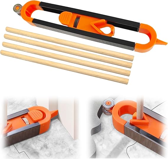 5Pcs Scribe Tool Set, Scribing Tools for Tile Scribe & Woodworking, Multi Functional Pencil Scribing Tool with Lock, Woodworking Edge Corner Measuring Duplicator, Profile Marking Tool for Carpentry