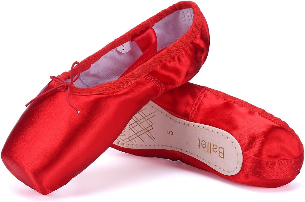 WENDYWU Girls Womens Dance Shoe Ballet Pointe Slippers Ballet Flats Shoes with Ribbons Toe Pads Black Pink Red (11-2, numeric_11)