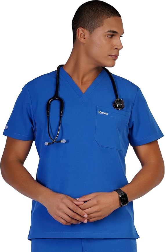 Titus Scrub Top for Men, Anti-Wrinkle 4-Way Stretch, Moisture-Wicking V-Neck, Classic Fit with 2 Pockets