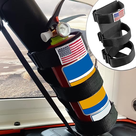 Black Fire Extinguisher Holder Roll Bar Adjustable Strap Brackets for Jeep