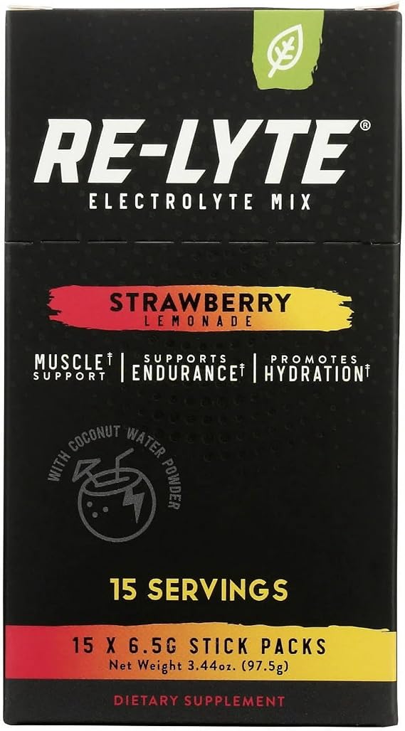 RELYTE Re-Lyte Electrolyte Drink Mix Strawberry Lemonade 15 Servings Packets 3.44 oz.