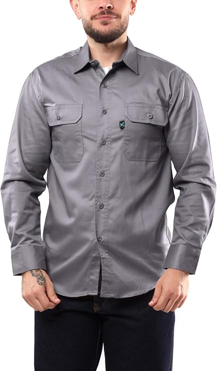 Kolossus Men's Lightweight Cotton Blend Long Sleeve Work Shirt with Pockets