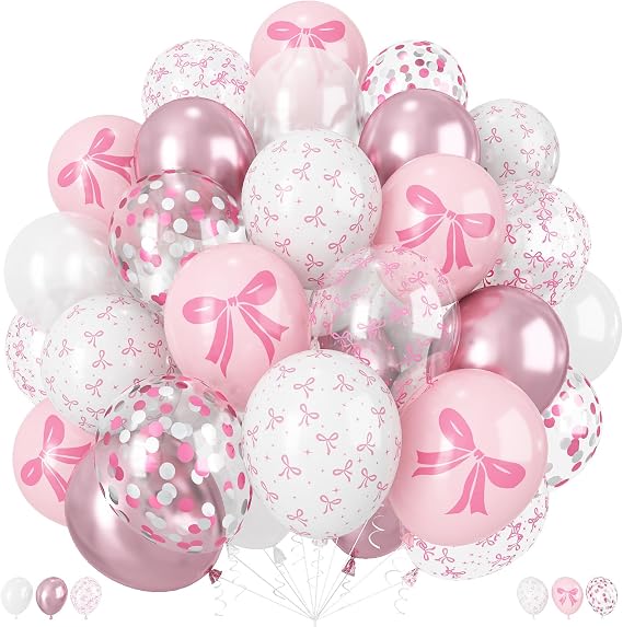 Pink Bow Balloons, 60Pcs 12inch Girl Women Princess Birthday Party Balloons