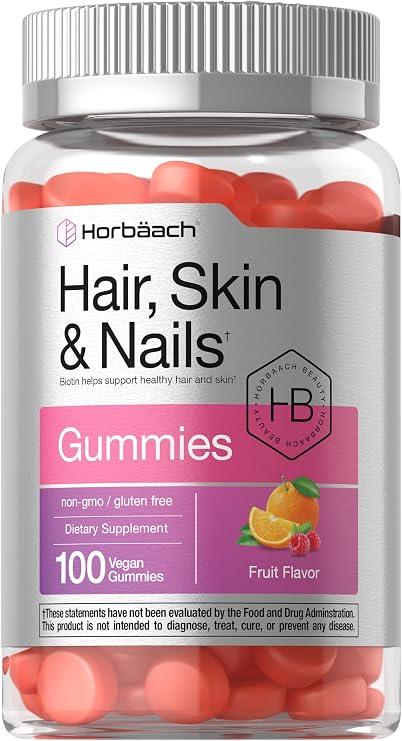 Horbaach Hair Skin and Nails Gummies | 100 Count | with Biotin