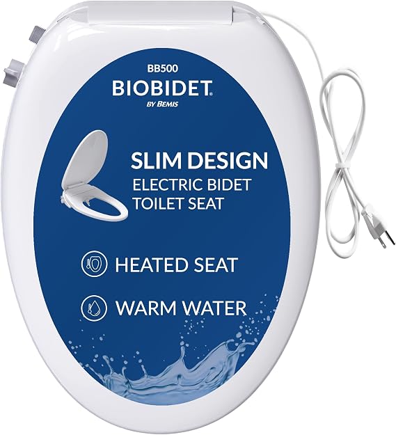 Bio Bidet BB500 Heated Electric Bidet Seat with Warm Water Wash, Night Light, Low Profile Design, Elongated and Bidet Towels