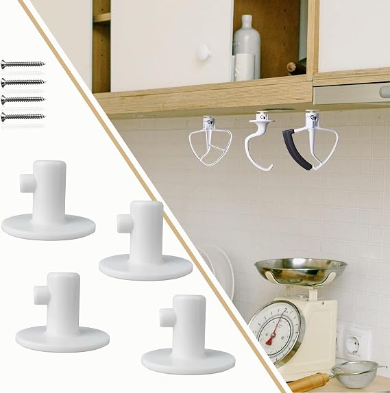 WishLotus 4 Pcs Stand Mixer Holders, Kitchen Storage Organizer with Screw-In or Adhesive Tape Mixer Attachments Organizer for Storaging Mixer Accessories Tools (4)