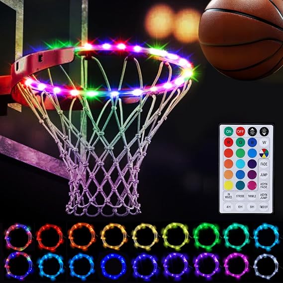 LED Basketball Hoop Light, RGB Remote Control Basketball Rim Lights Accessories, Waterproof Super Bright LED Light to Play Outdoor at Night Training for Outdoor Gifts