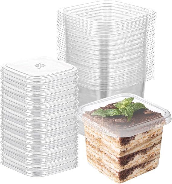 150 Pack Plastic Dessert Cups with Lids, 400ml Cheesecake Pots | Plastic Dessert Bowls, Clear Parfait Cup, Tiramisu Container, 10x10x7.5cm, for Desserts Pudding Mousse Party