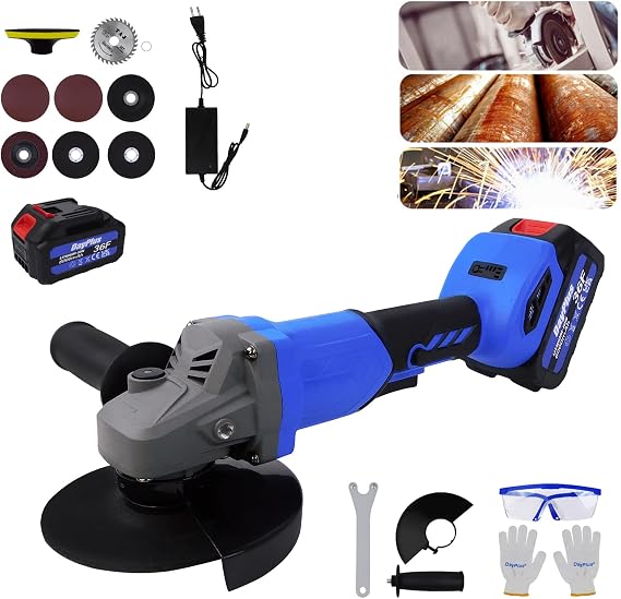 Grinder Power Tools, 21V Cordless Angle Grinder Kit with Battery & Charger, Electric Metal Grinder 10000 RPM with Safety Guards, Grinding & Cutting Wheels, Flap Disc, Non-Slip Handle for Metal, Wood