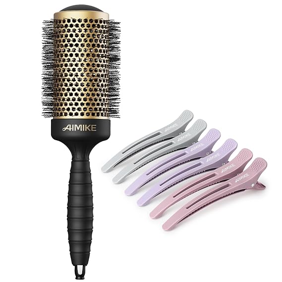 AIMIKE 2.1 Inch Round Hair Brush and 6pcs Hair Sectioning Clips Kit