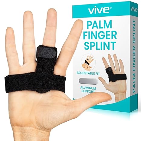 Vive Trigger Finger Splint Brace - Middle, Pinky, Pointer, Ring and Thumb Support - Palm Strap Included - Straighten Curved or Broken Fingers - Adjustable, Breathable Fit - Aluminum Pain Relief Guard