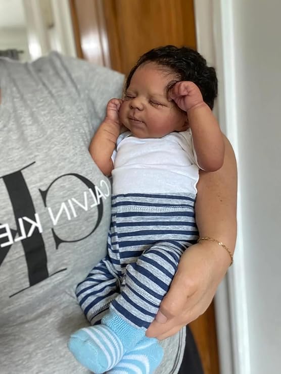 Angelbaby Real Life Baby Black Boy Reborn Doll,19 Inch Realistic Sleeping Newborn African American Doll Silicone Full Body Washable Biracial Poseable Babies with Brown Skin Child Dolls Toys