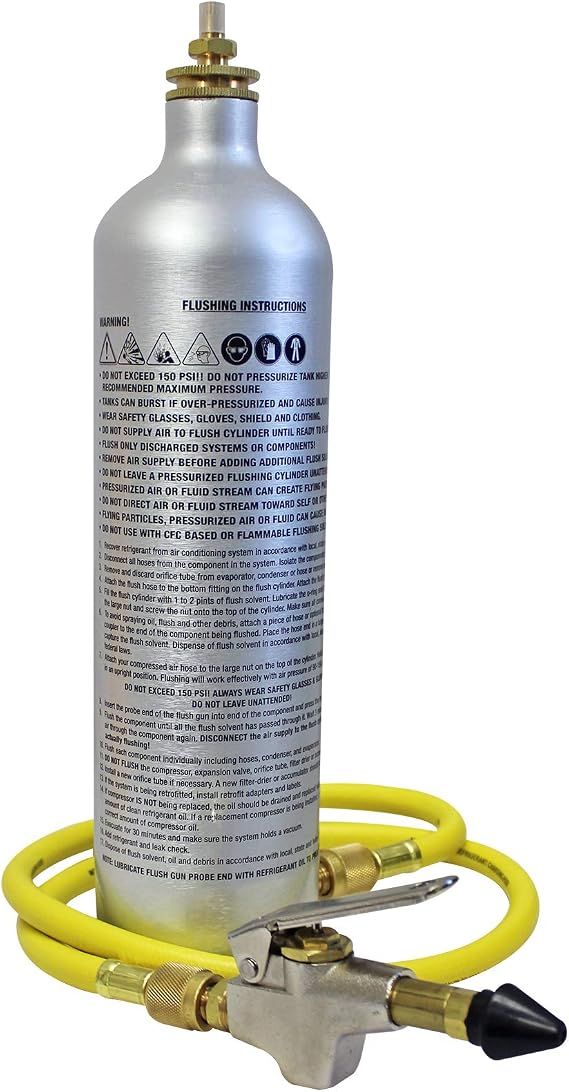 Mastercool 91046-A A/C System Flush Kit with Flush Gun, Hose, 33 oz. Canister & Adapter Compatible with Any Lightweight Flushing Agent 90-150 PSI Automotive & HVAC/R Use