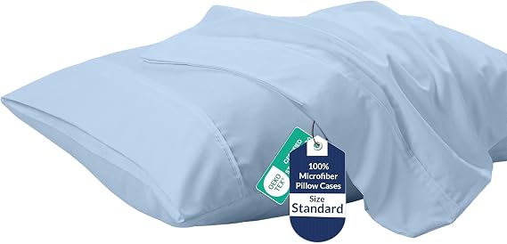 Royale Linens Standard Pillowcase Set of 2 - Bed Pillow Cover - 20"x26" - Lake Blue Pillowcases - 1800 Brushed Microfiber, Wrinkle Resistant - Soft & Cozy- Standard Size Pillow Case (Std, Lake Blue)