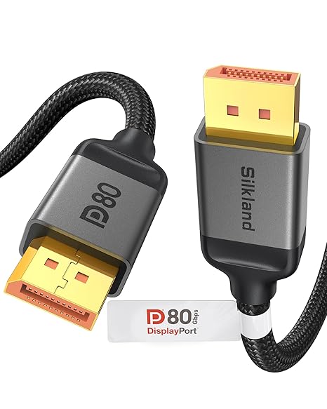 Silkland 80Gbps Short DisplayPort 2.1 Cable [VESA Certified] 1.6FT DP80 | 16K@60Hz, 8K@240Hz, 4K@540Hz/480Hz/360Hz/240Hz, DP to DP Cable, UHBR20, HDR10+, DSC, HDCP 2.3, Gaming Monitor, 5090