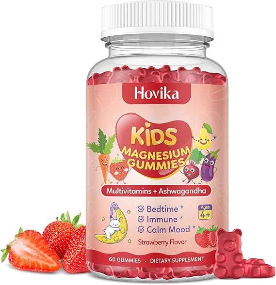 Magnesium Glycinate Gummies for Kids - Magnesium Supplement with L-Theanine, Chamomile & Multivitamins for Kids & Adults Sleep, Calm, Relaxation, Sugar Free Strawberry Flavor 60 Gummies