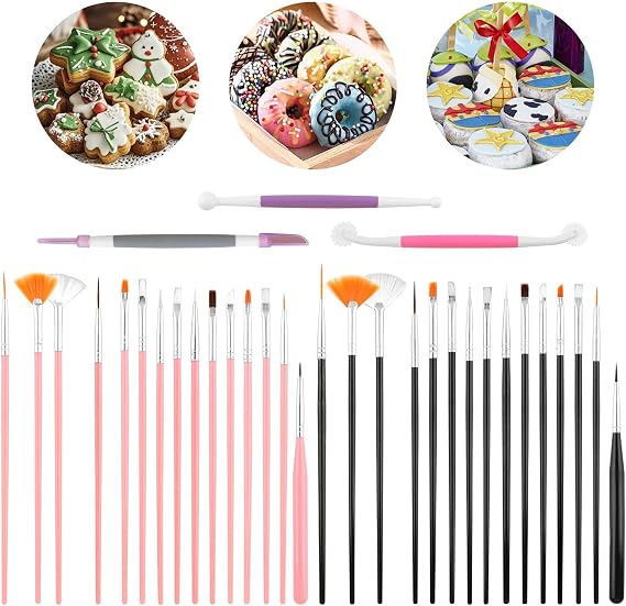 33Pcs Cake Decorating Brushes, Food Safe Cookie Paint Brushes Multiple Function Fondant Icing Pastry Brush DIY Tool Set Baking Decorating Painting Tool