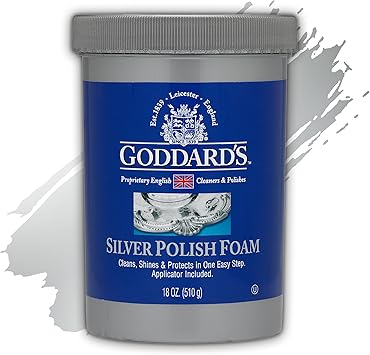 Goddard's Silver Polish Foam Silver Jewelry Cleaner for Antiques, Accessories, Ornaments & More Cleaner for Silverware Protection Tarnish Remover for Jewelry w/Sponge Applicator (18 oz)