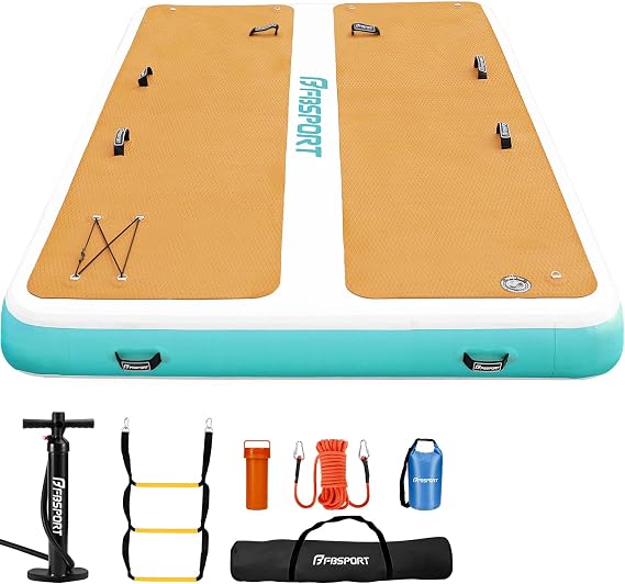 FBSPORT Inflatable Floating Dock, 10ft Inflatable Swim Platform Dock for Lake, Inflatable Water Floating Dock Mat with Non-Slip EVA Surface, Floating Island for Pool Beach Ocean