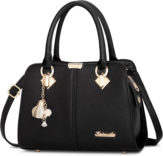 Handbags for Women Elegant Pendant Ladies Shoulder Bags Top Handle Crossbody Bag PU Leather for Shopping Work Dating Black