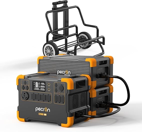 pecron Solar Generator E2000LFP with two Extra Batteries Trolley Kit, Expandable to 8064Wh Portable Power Station, 5X2000W AC Outlets, LiFePO4 Battery Backup Expandable for Home Use, Camping, RV