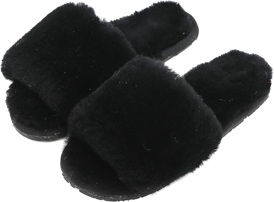 Millffy Women's Wool Fur Slippers Sheepskin Leather Slippers Shearling Fur Fluffy Fuzzy House Bedroom Shoes Slides