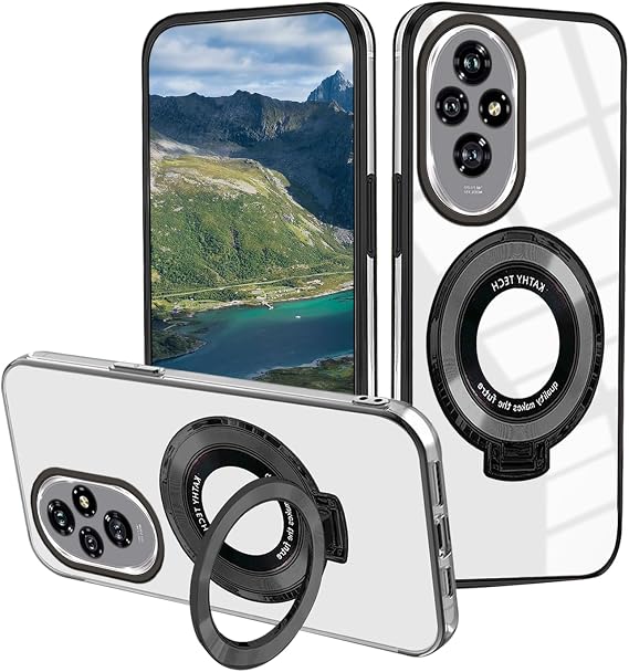 for Honor 200 Pro Case with Ring Stand, Silicone Shockproof Phone Case for Honor 200 Pro Clear Slim Luxury Cute Plating Protective Cover (Black)
