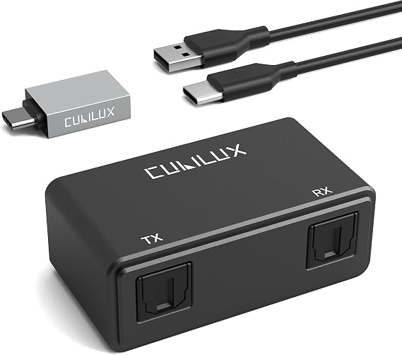 Cubilux UCSTR-B3 USB A to SPDIF Input Output Adapter, 2-in-1 USB to TOSLINK Optical Transmitter Receiver Compatible with MacBook, Laptop, Computer, PC, Stereo Sound ONLY, NOT for Phone or Tablet