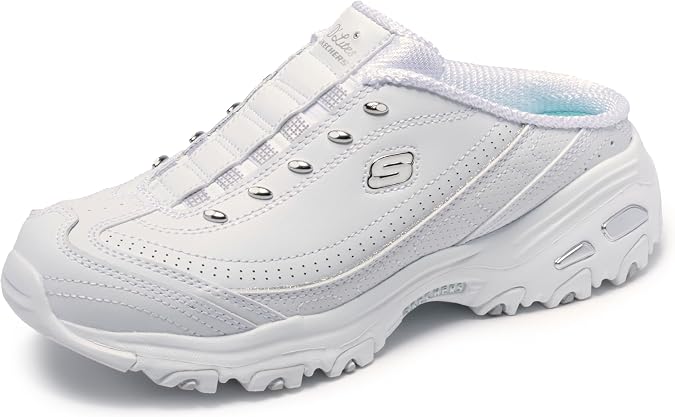 Skechers Sport Women's D'Lites Slip-On Mule Sneaker, White/Silver, 24.5