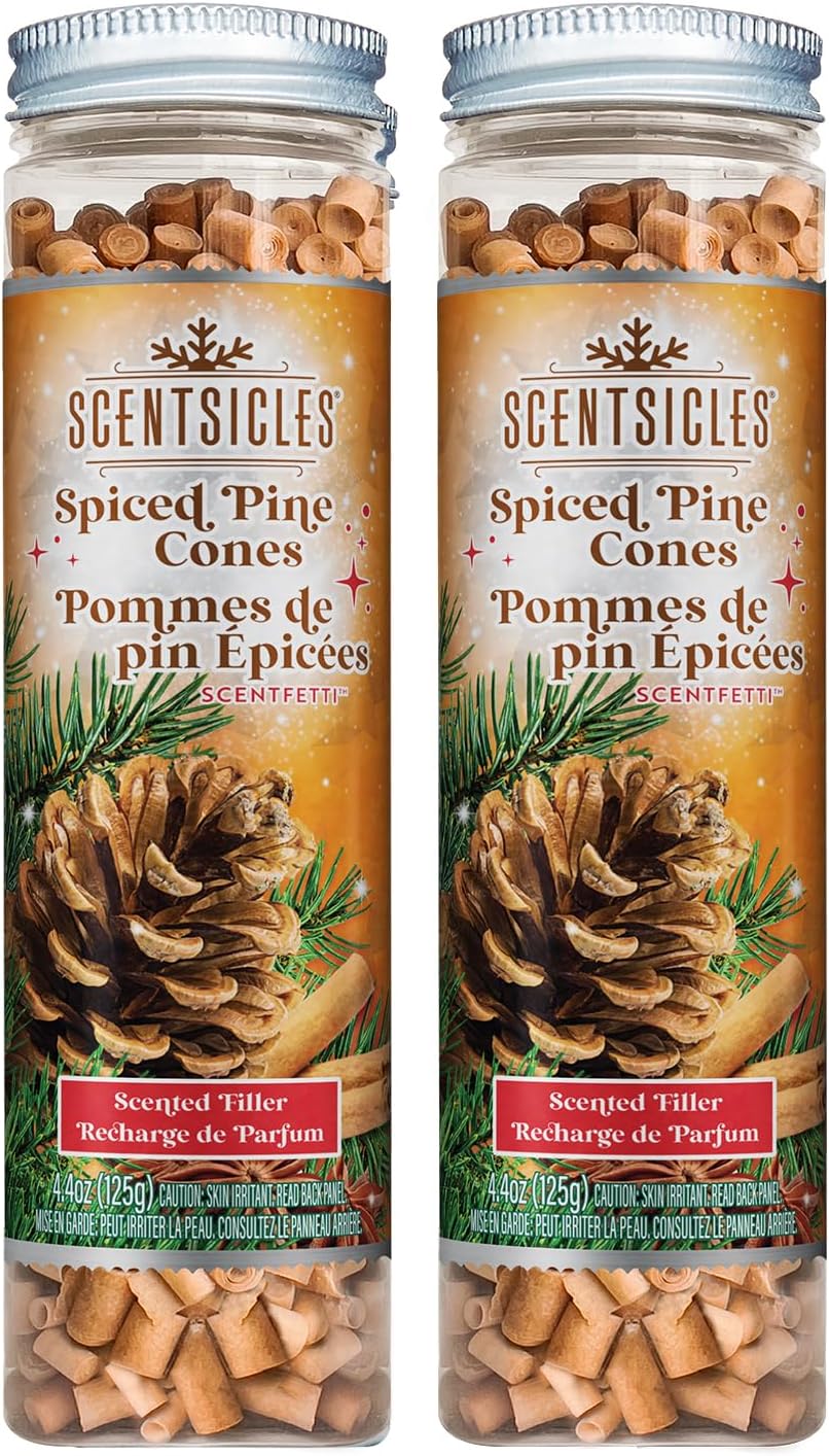 Scentsicles Scentfetti Scented Paper Filler, Spiced Pine Cones, 125g Bottle 2 Pack - for use in Warmers, with Botanicals, Greenery and More